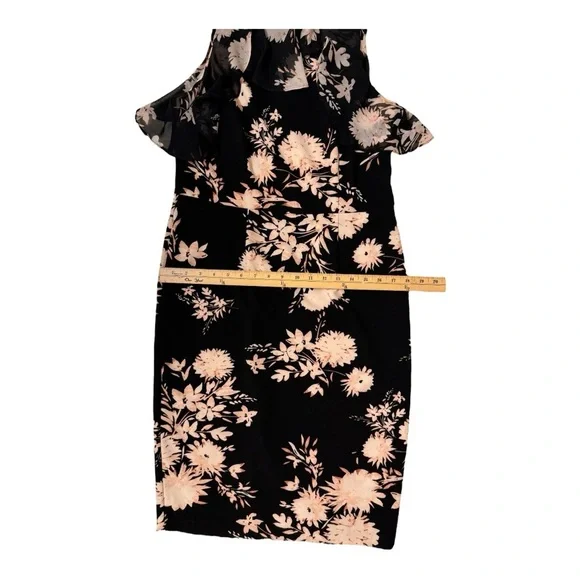 Ivanka Trump Black and Cream Floral Midi Dress Size 10 - Picture 4 of 5
